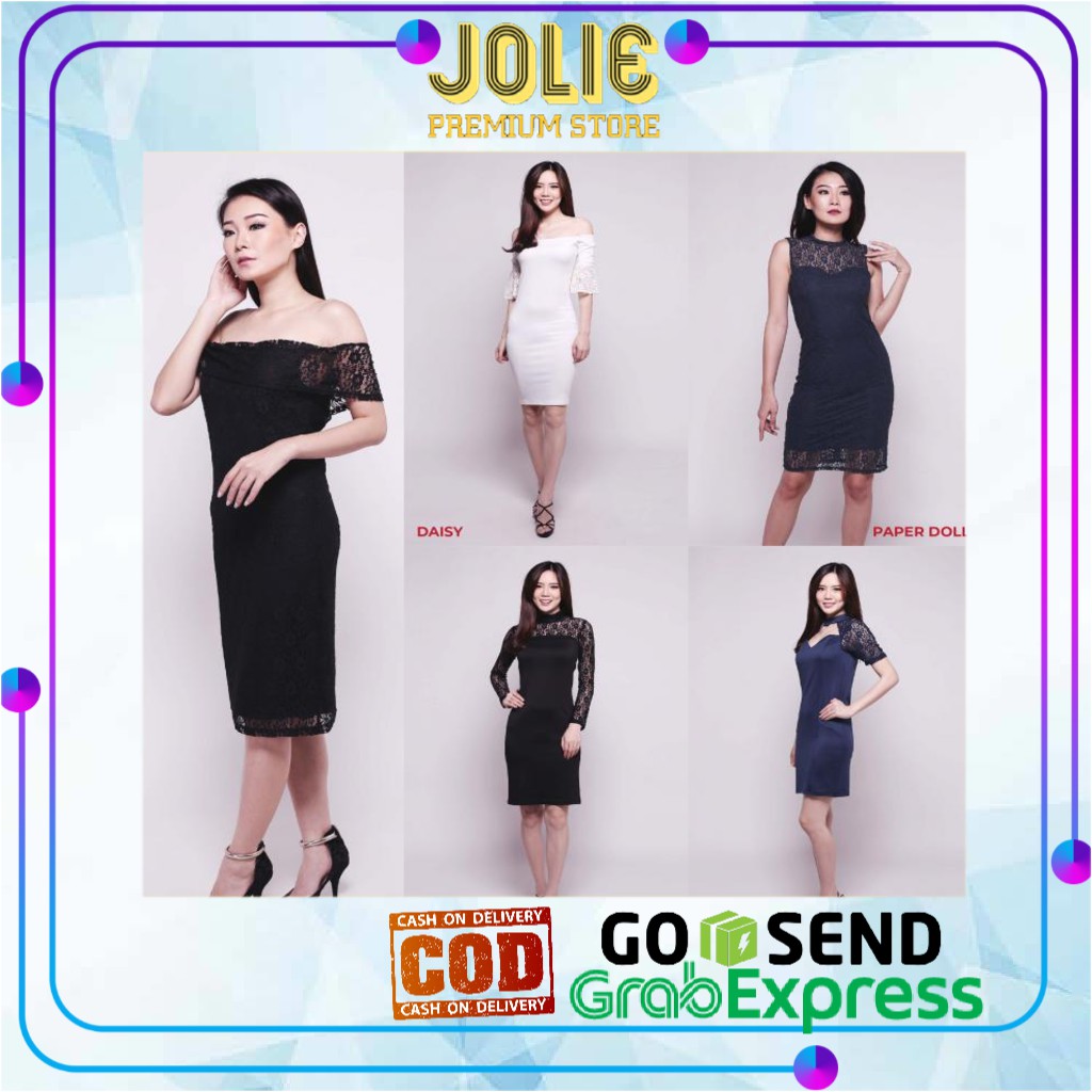 PREMIUM DINE OUT LACE DRESS WANITA SCUBA STRETCH BODYCON BRUKAT LENGAN PANJANG