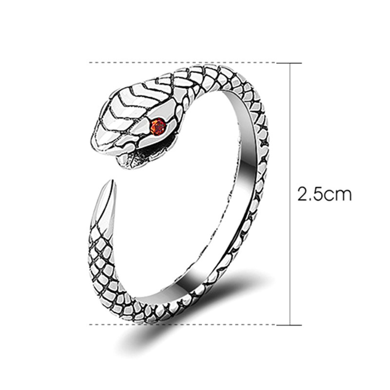 Fancyqube Cincin Adjustable Desain Hewan Serpentine Bahan Metal Warna Hitam Gaya Punk Retro Untuk Unisex
