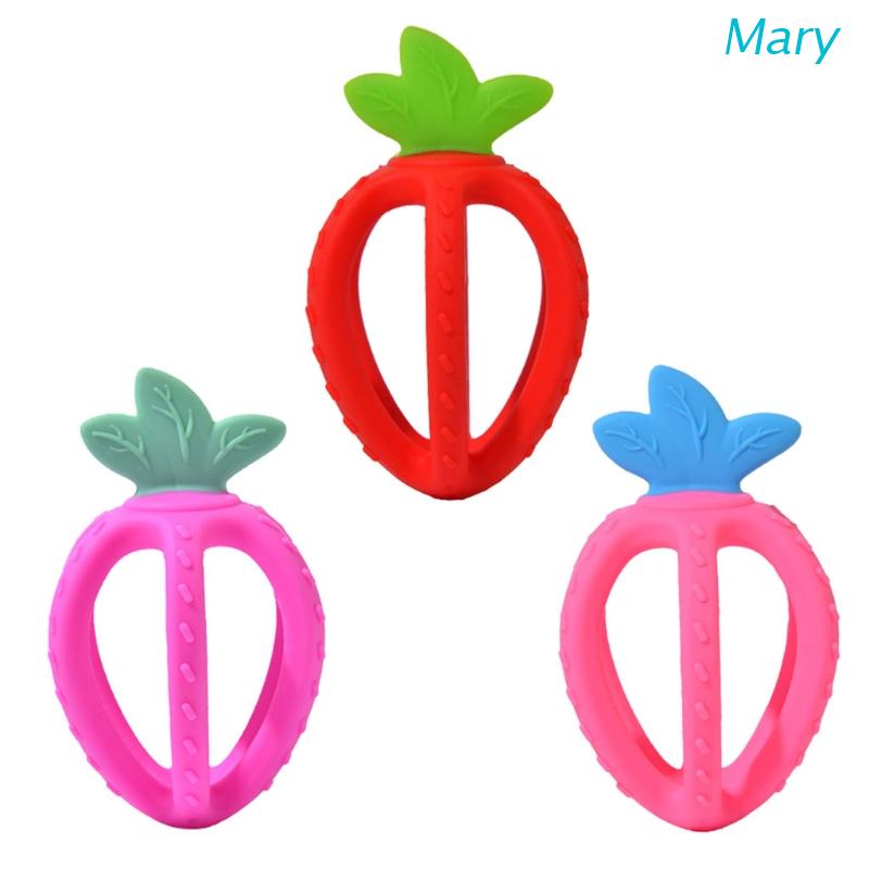 Mary Mainan Teether Bentuk Strawberry Bahan Silikon Untuk Bayi