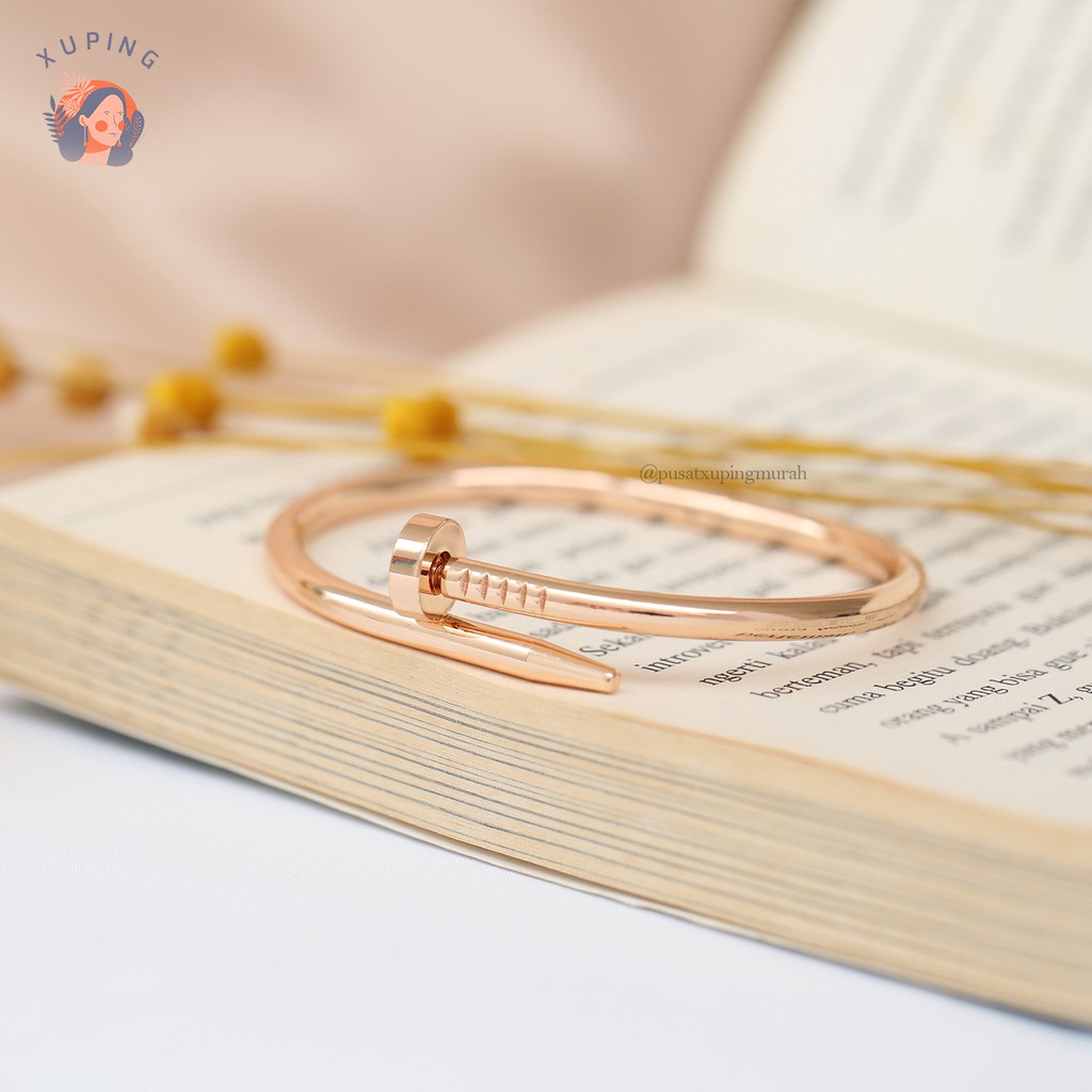 CARTIER GELANG TITANIUM PERMATA PERHIASAN PREMIUM QUALITY PAKU STAINLESS STEEL