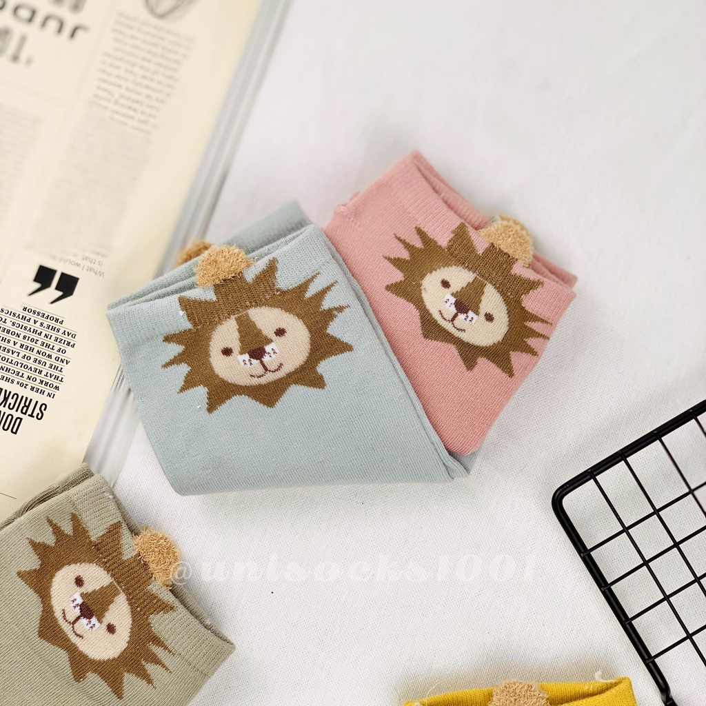 Import Kaos kaki pendek cewe wanita motif tebal lucu karakter pendek woman socks ankle sock tebal bermotif kualitas premium-LION C1
