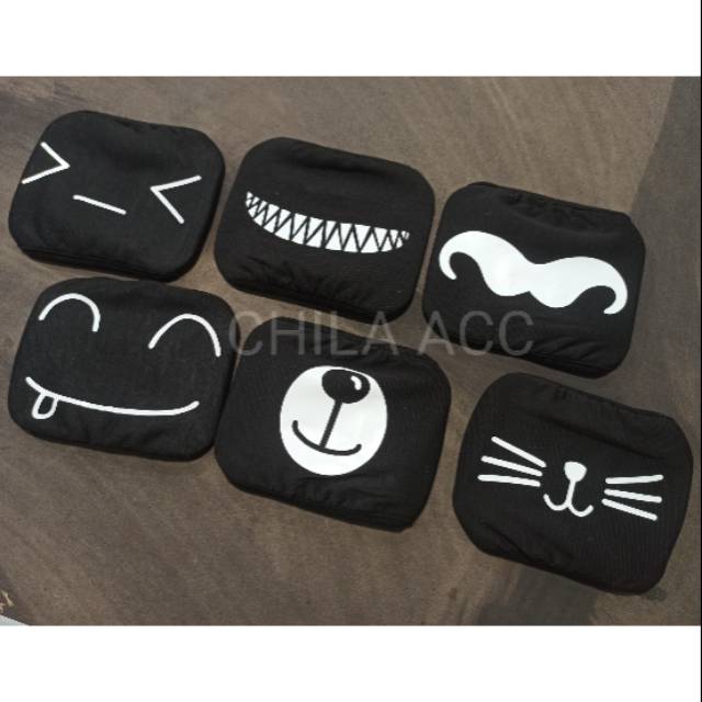 Masker EMOJI Korea emoticon Hitam idol K-POP KPOP fashion mask IMPORT