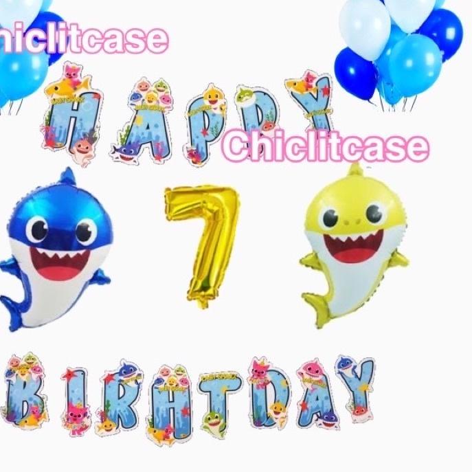 Set paket balon ultah anak baby shark birthday premium ulang tahun