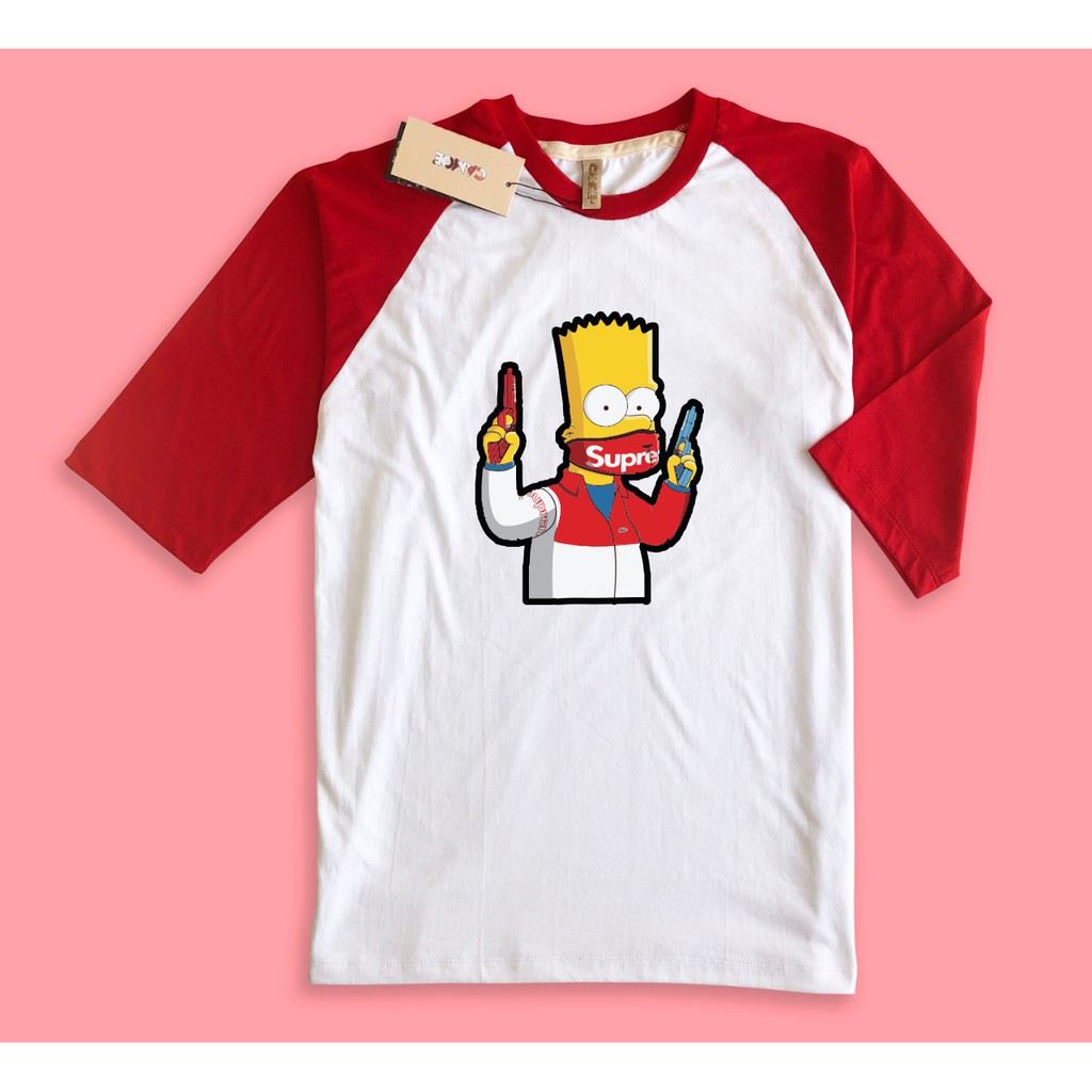 Kaos Raglan baju desain Bart Simpson supreme