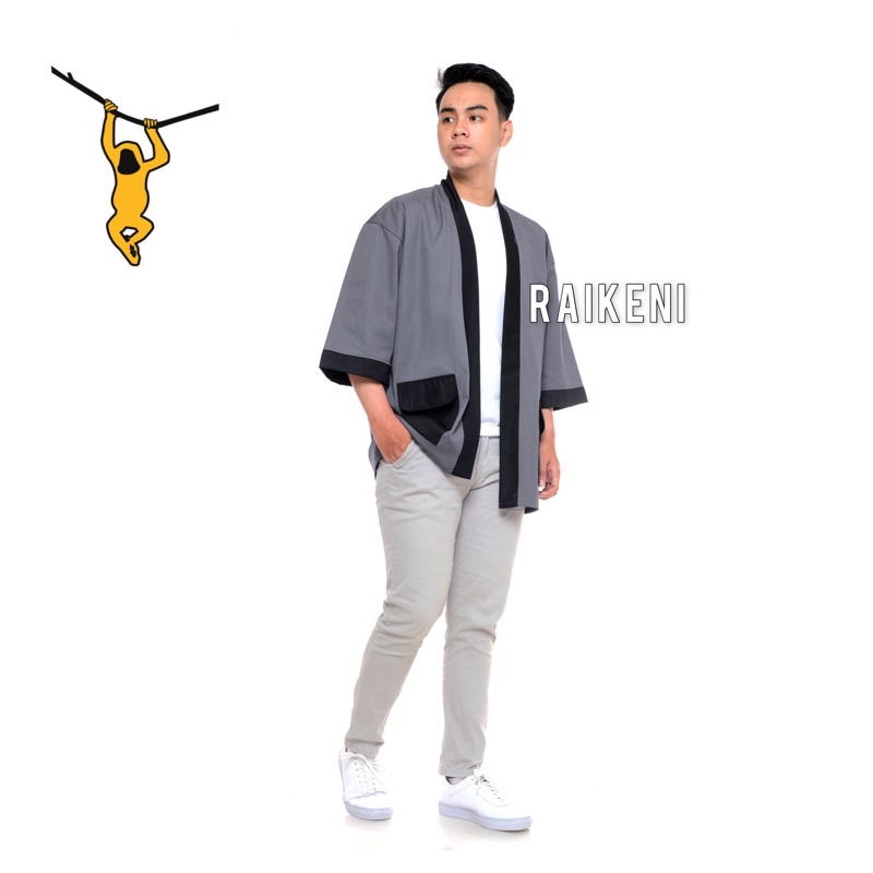 RAIKENI Kimono GRID Saku | Kimono Jepang Pria Wanita | Outerwear Pria | Jaket Jepang | Cardigan Pria