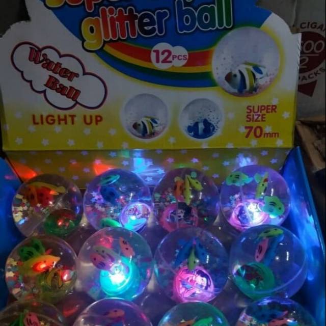Mainan Bola Bekel Isi ikan air nyala/Super duper glitter water ball