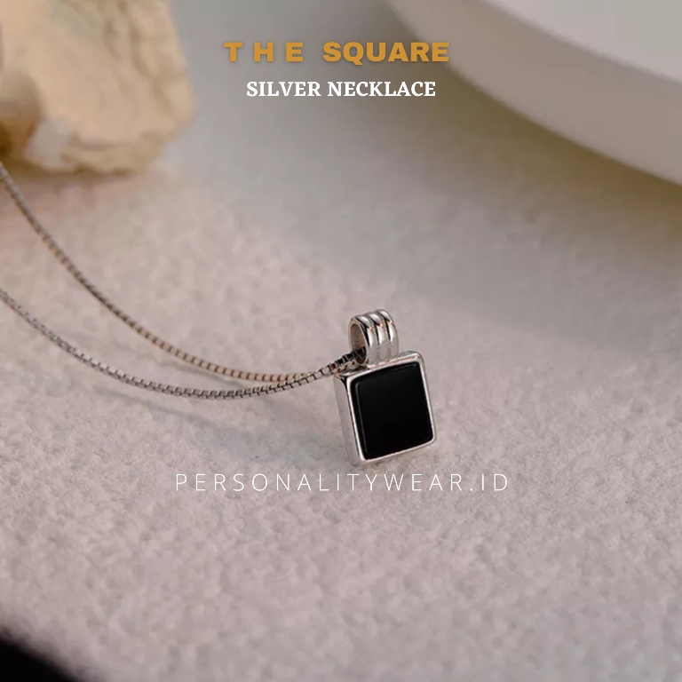 Kalung Cewek Wanita Perak Keren Kekinian  ANTI KARAT 100% Liontin Simple THE SQUARE