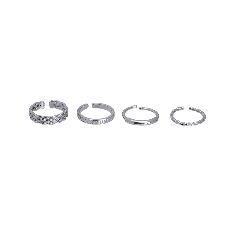 IFYOU 4pcs / set Cincin Model Rantai Twist Warna Silver Gaya Vintage Untuk Wanita