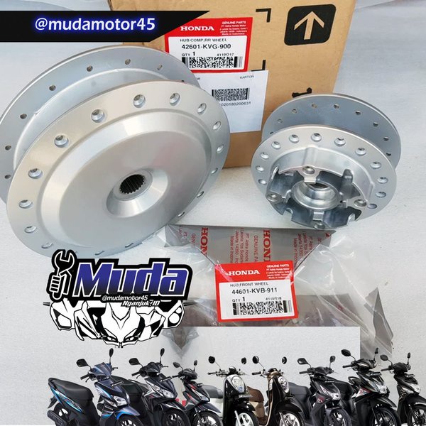 TROMOL SET BEAT VARIO SCOOPY SPACY GENIO 110 DEPAN BELAKANG MATIC HONDA 42601-KVG 44601-KVB HUB WHEE