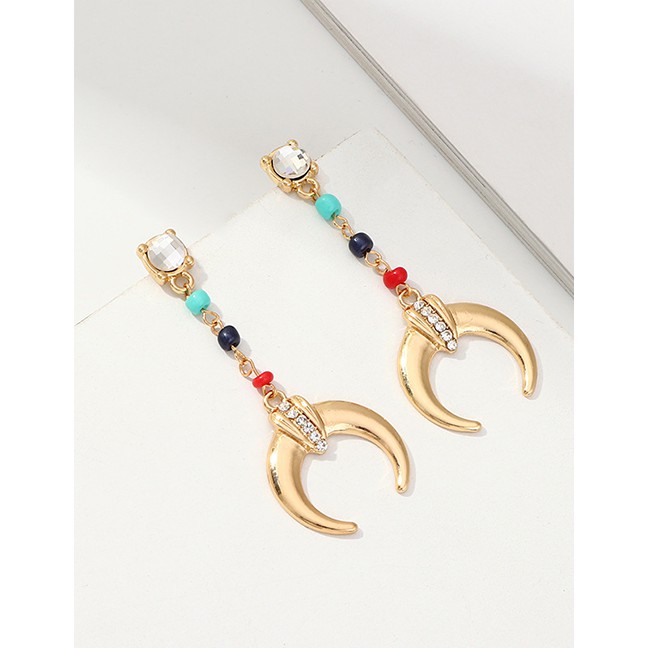 LRC Anting Tusuk Fashion Gold Diamond Beads: Moon Earrings F63459