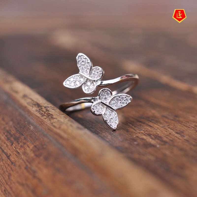 [Ready Stock]Moissanite Double Butterfly Ring Simple and Elegant