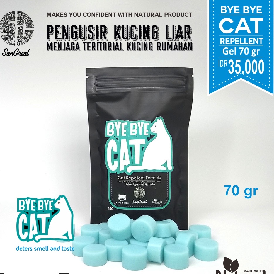 Kapur barus kamper anti kucing Alat pengusir kucing cat repellent alat penangkal kucing kampung liar bandel pup berak pipis sembarangan SanGrat Bye Bye Cat gel 70 gr aman natural