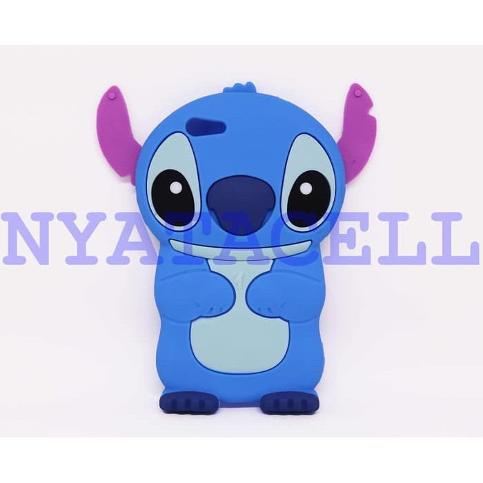 BARU Case 4D Stitch Oppo A71  Karakter Lilo Ear Softcase Soft 3d   Biru