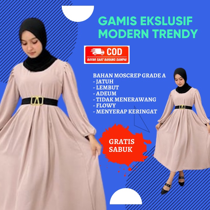 Baju Dress Muslim Dewasa Remaja Wanita Polos Pesta Kondangan Terbaru Kekinian Elegan Premium Kualita