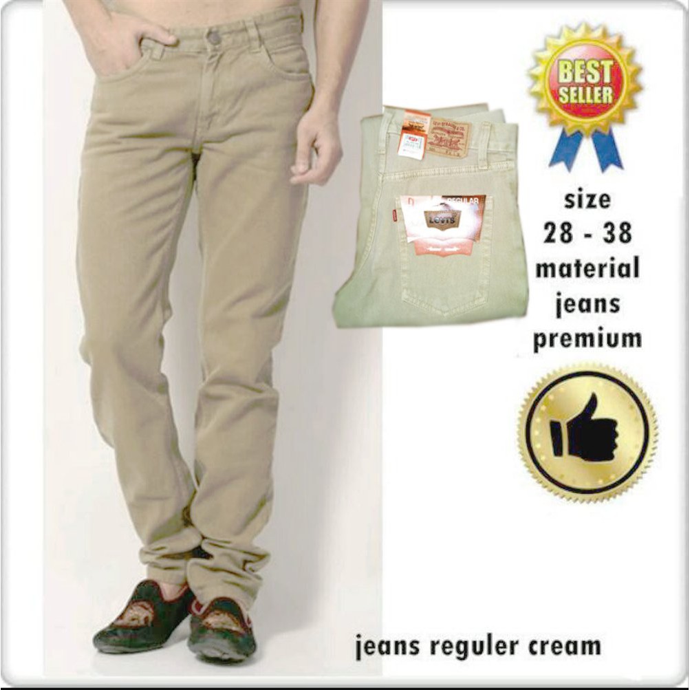 Celana Jeans Standar Pria / Celana Jeans Regular Pria / Celana Jeans Big Size Pria - Cream