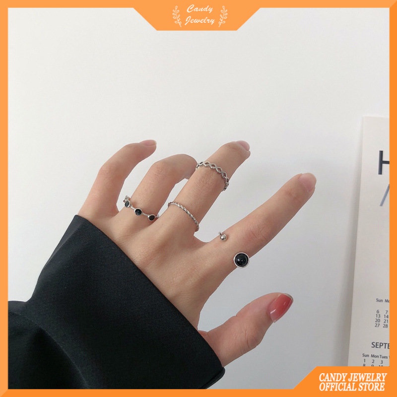 Cincin Model Terbuka Warna Hitam Gaya Hip Hop Korea Untuk Wanita