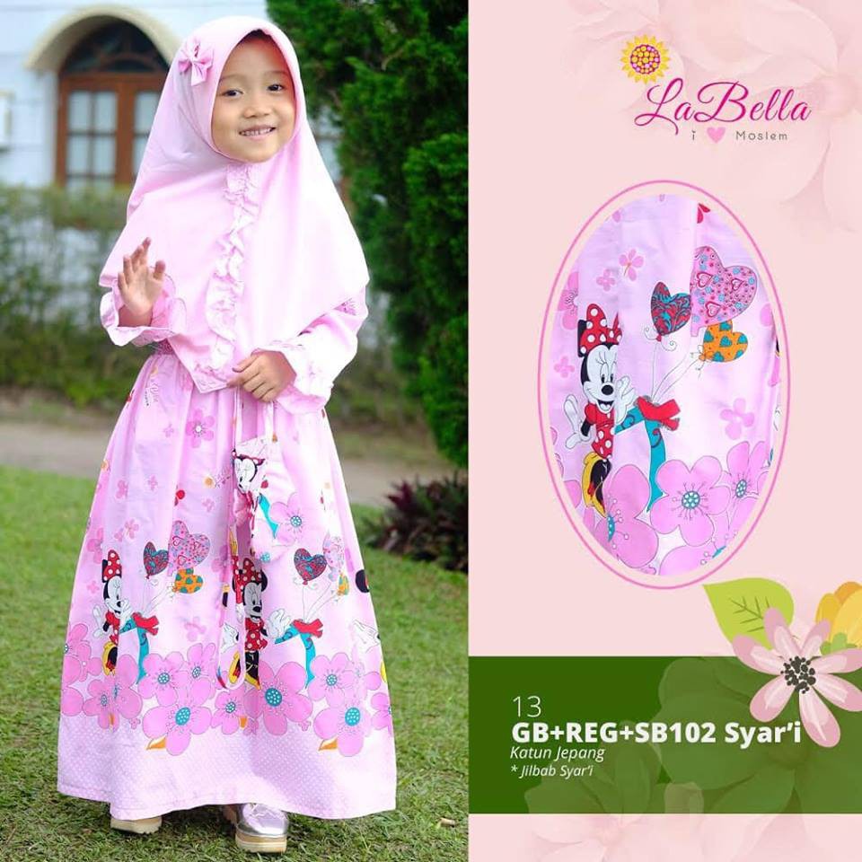 Gamis Anak motif mickey mouse usia 10 tahun set jilbab