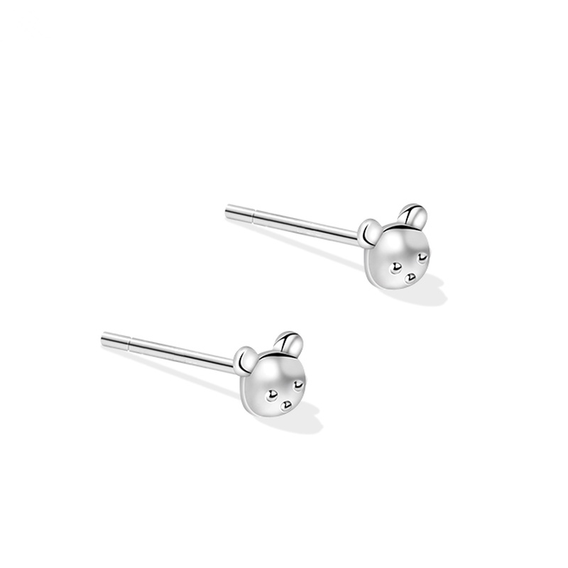 1 Pasang Anting Stud Desain Beruang Kecil Bahan S925 Silver Anti Alergi Gaya Korea Untuk Wanita
