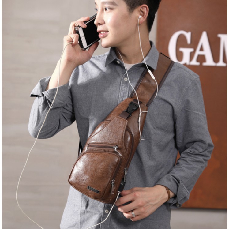 Tas Pria Tas Selempang Travel Bag Tas HP Tas USB Tas Serbaguna Tas Kulit Tas Aksesoris Unik 8092 New