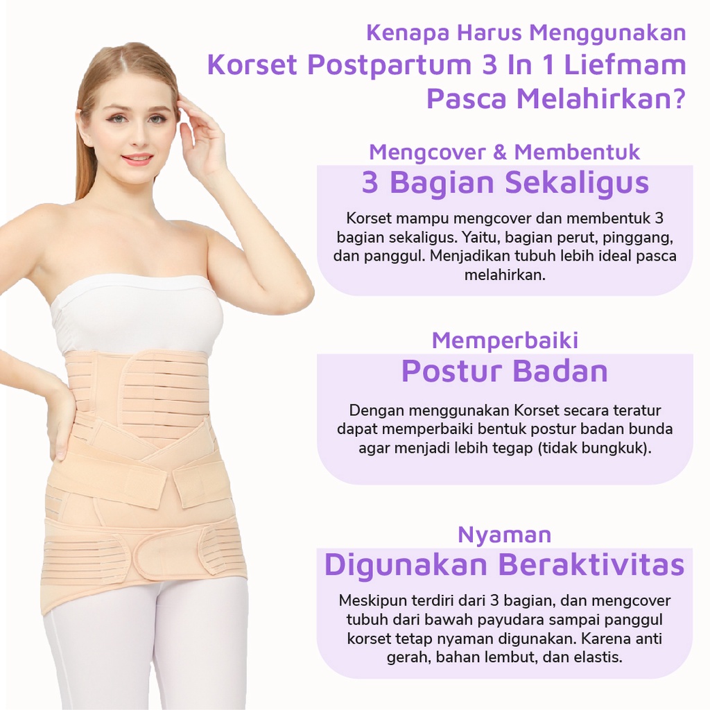 [M, L] Korset Postpartum 3 in 1 Liefmam (Zaraya) Original - Korset Peramping Pasca Melahirkan