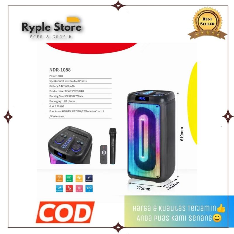 Speaker bluetooth NDR1088 RGB LED 16Inch Jumbo-Remote Kontrol