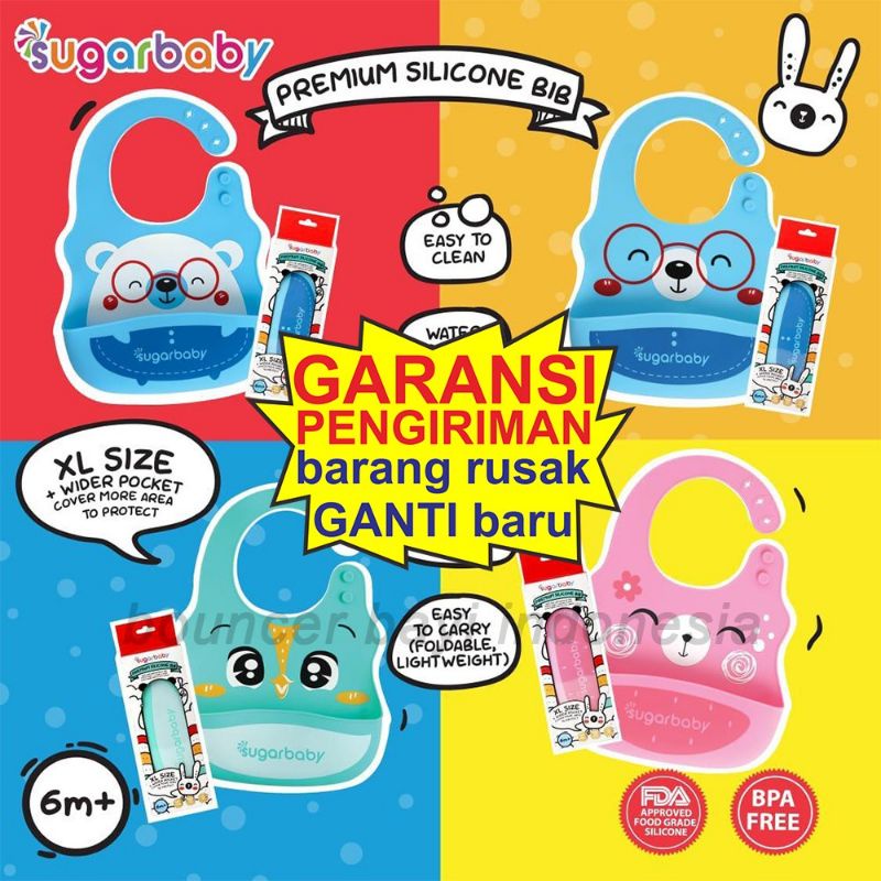 Sugarbaby premium Slaber silicone BIB Xl Tatakan makan bayi size ukuran besar celemek bayi