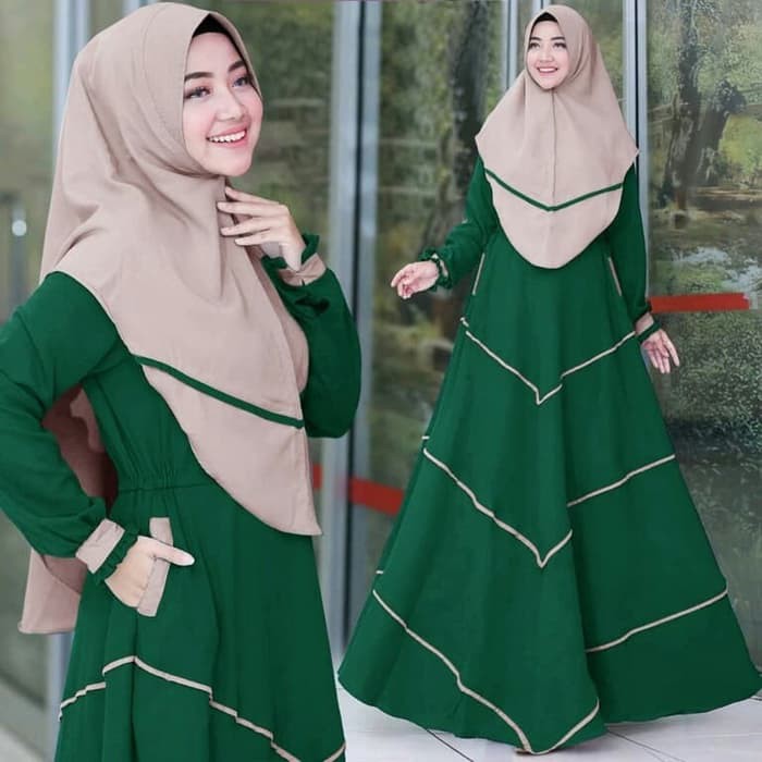 Agra1530 Gamis syari Afira hijau botol baju muslim wanita remaja simpel afi at
