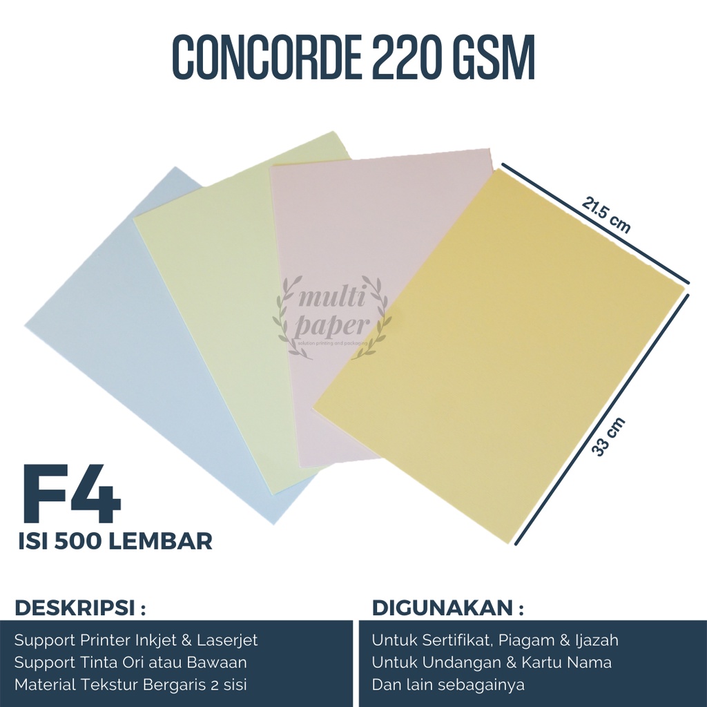 

Kertas Concorde F4 220 gr isi 500 lembar / Kertas Ijazah F4