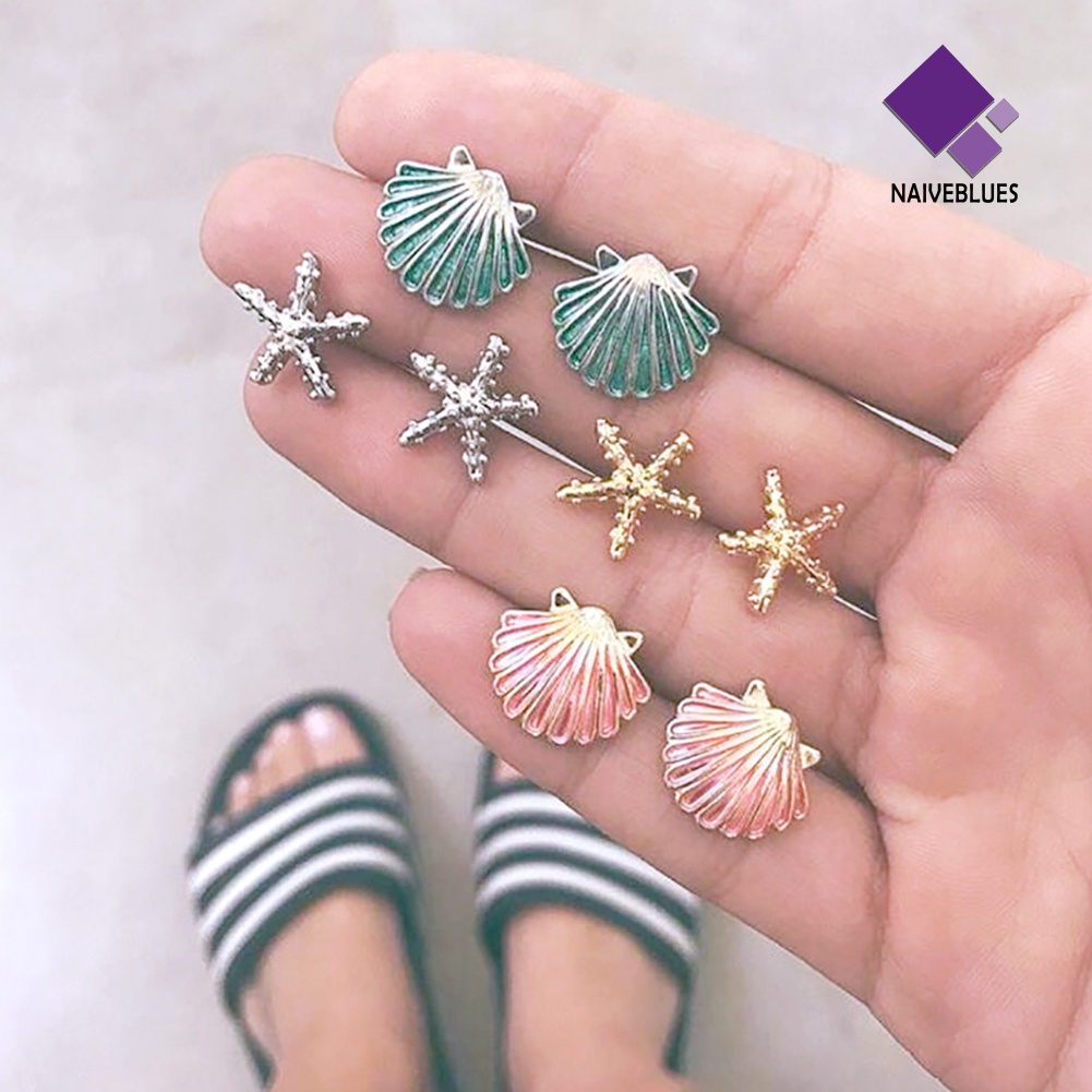 4 Pasang Anting Bentuk Bintang Laut Kerang Gaya Boho Untuk Wanita