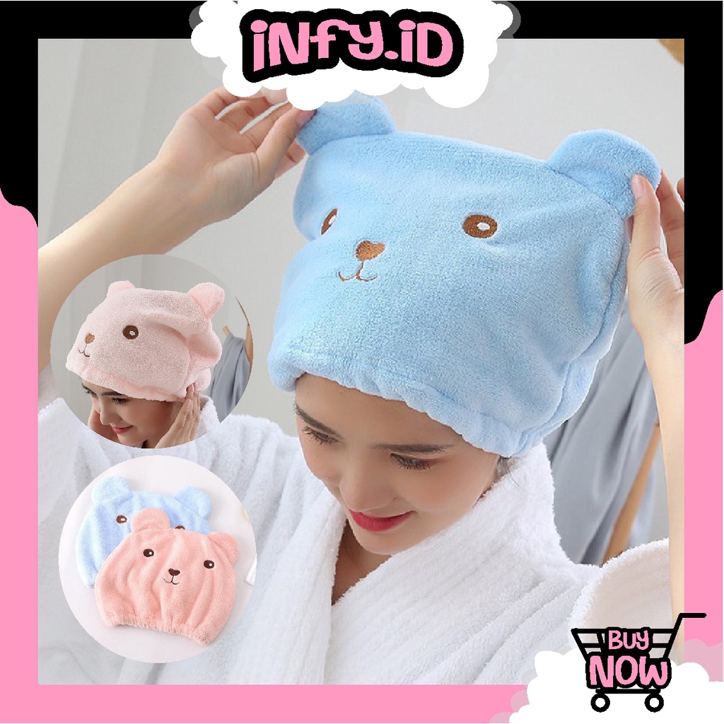 INFY - R513 Handuk Keramas Mandi Topi Handuk Pengering Rambut Kepala Hair Tower Shower Cap Karakter Bear Import