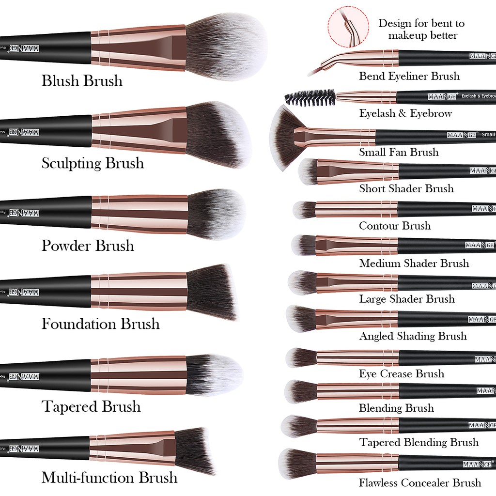 MAANGE  18 Pcs Makeup Kuas Set  Brush Make Up Alat Kosmetik Foundation Blusher Untuk Riasan Alat Profesional 5810