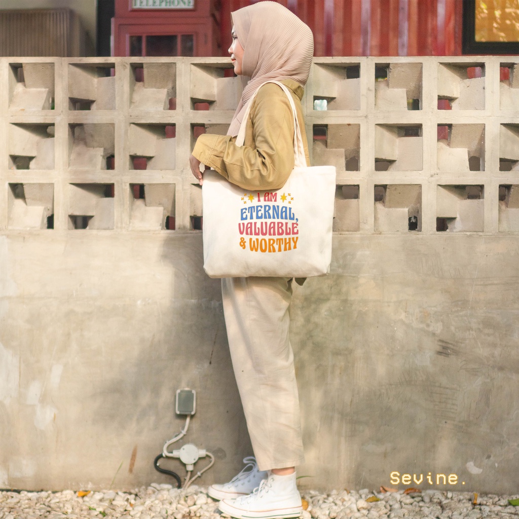 Sevine Tote Bag Kanvas Emily Aesthetic Resleting Tas Wanita Kuliah Fashion Laptop Totebag Quotes Vintage - KYR