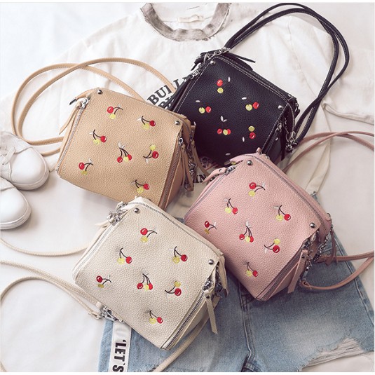 Cute Cherry Slingbag Import / Shoulder Bag Tas Selempang wanita Korea Pastel Lucu