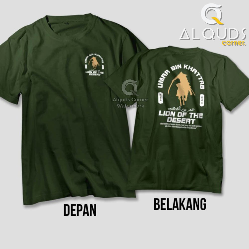 Kaos Dakwah Islami Khalifah UMAR BIN KHATTAB Lion of Dessert / Baju Distro Santri Muslim / 3489-2