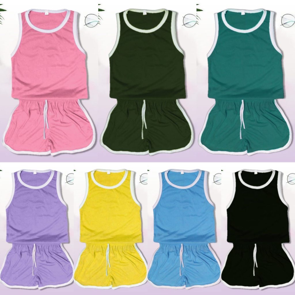 RILLO - SETELAN SINGLET PLAYFUL COLOUR ANAK / SETELAN TANK TOP BALITA POLOS UNISEX