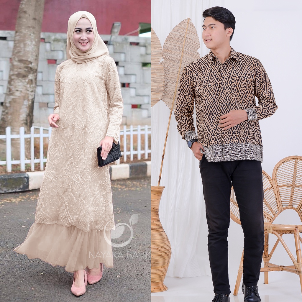 Couple Maxi Dress Arsya - Gamis Couple Kondangan - Dress Couple Brokat - Couple Gamis Muslim Spesial Lebaran - Maxi Couple Murah