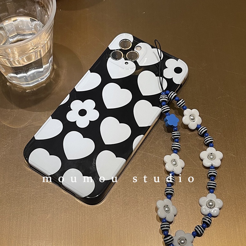 Ins Tali Lanyard Motif Bunga Putih Aksen Mutiara Imitasi Anti Hilang Untuk Aksesoris Handphone