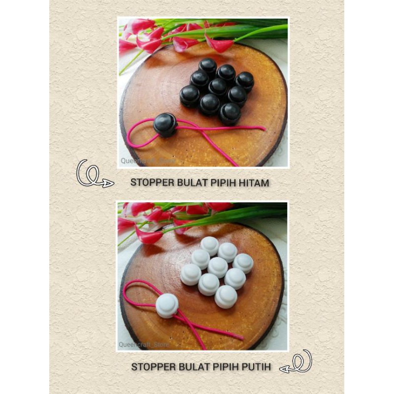 STOPPER TALI KNOP KLAKSON BULAT PIPIH HITAM/PUTIH [12 PCS] PER PAK PER WARNA STRAP MASKER TALI