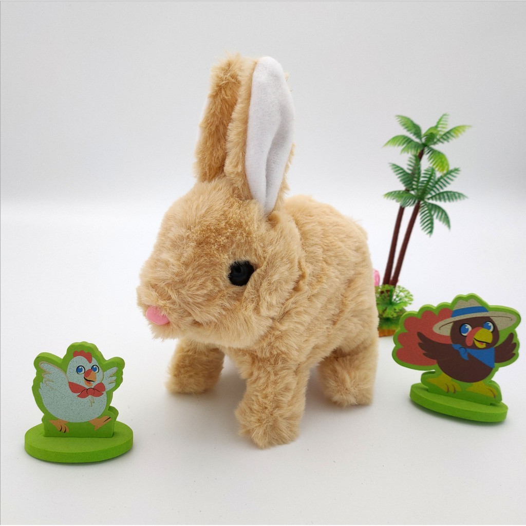 Simulasi mainan mewah Elektronik kelinci lucu bisa berjalan dan melompat hidung dan telinga melompat-COKLAT