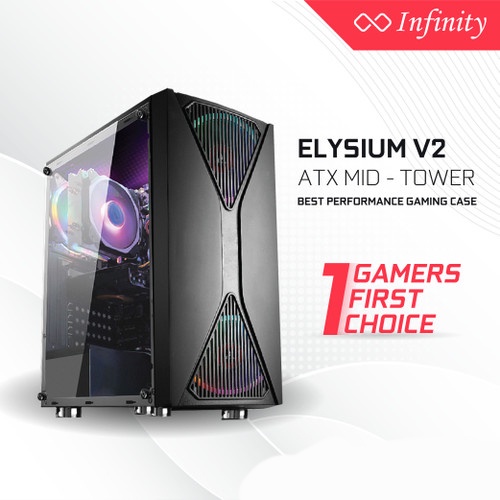 Casing GAMING Mid Tower ATX Infinity ELYSIUM V2 dengan 3pcs FAN RGB 120mm