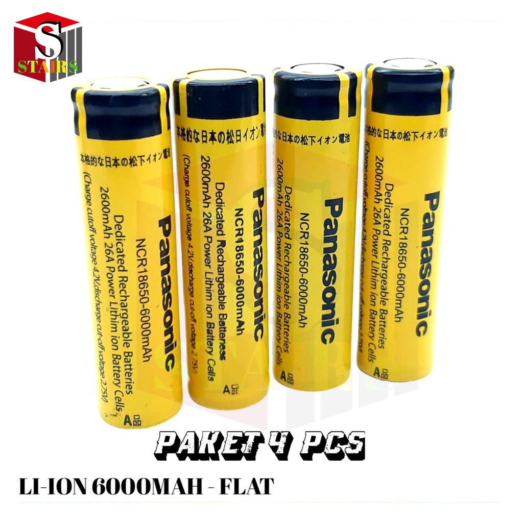 Batterai Charger/Baterai Cas 18650 Li-ion 3.7volt-6000mAh Warna Kuning Plus Ceper Paket Isi 4pcs