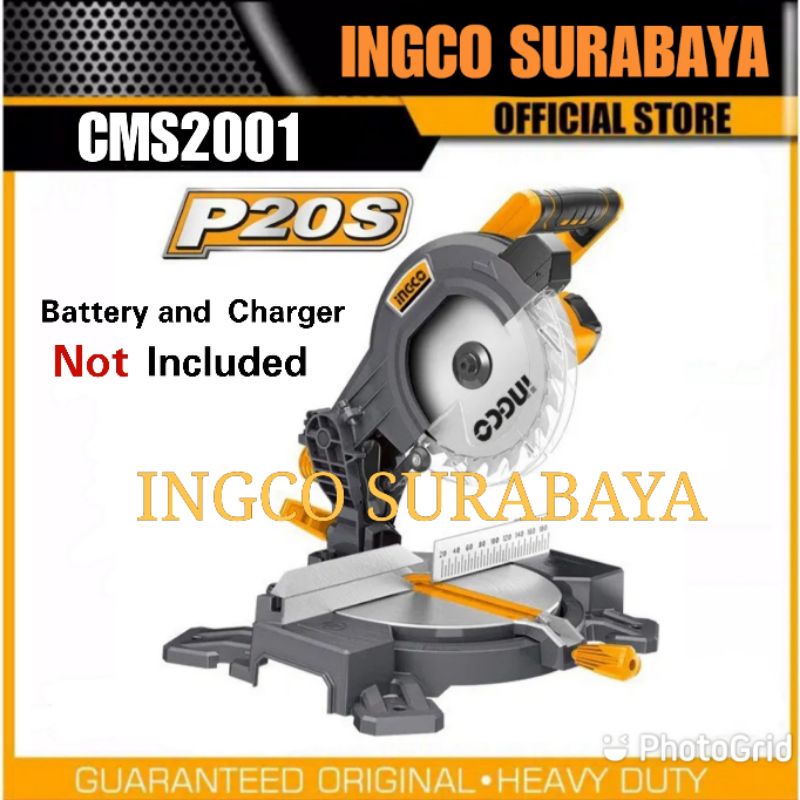 INGCO CMS2001 MITRE SAW CORDLESS MESIN GERGAJI KAYU ALUMINIUM BATERAI MITER SAW 20V