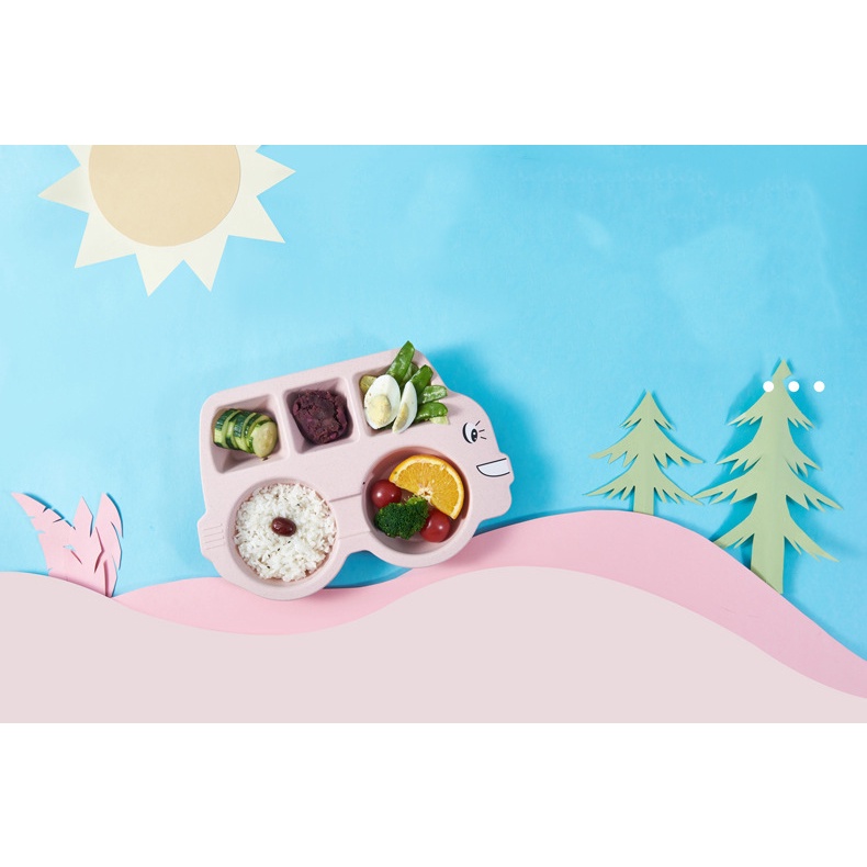 SET Tempat Makan Anak Gambar Bus Mobil Perlengkapan Makan Anak Lucu SET Tableware Anak Murah Import