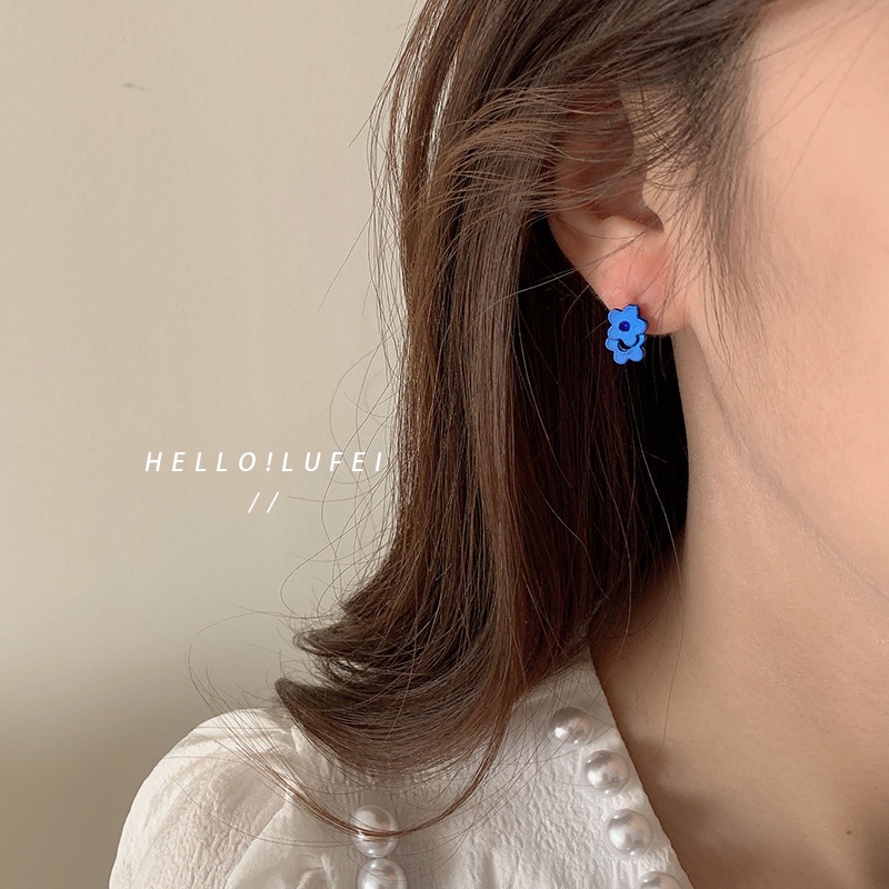 Anting Tusuk Gantung temperament Warna Biru Gaya Retrosimple Untuk Wanita