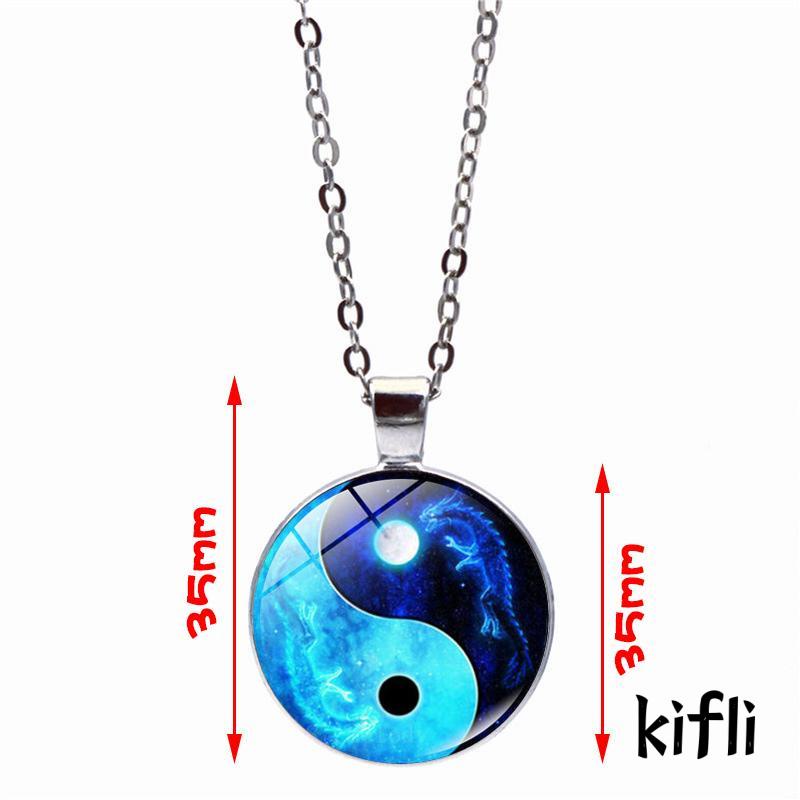 Kalung Rantai Dengan Liontin Batu Permata Motif Naga Bulan Yin Yang Tai Chi Untuk Sweater