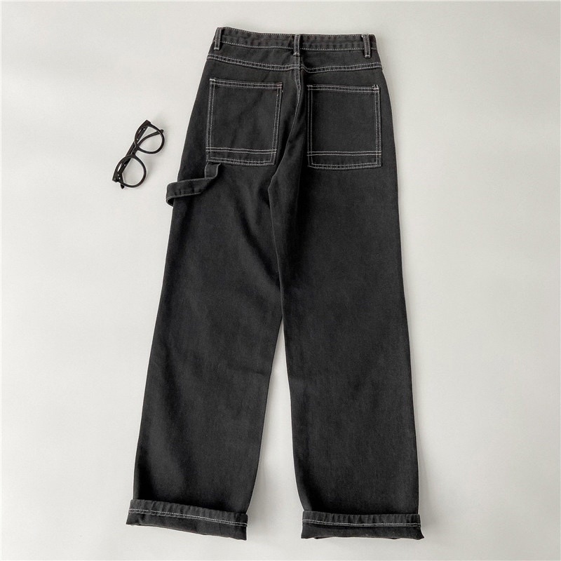 CLOTHIER - Comma Contrast Stitch Black Baggy Jeans