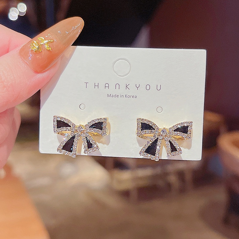 Shuling S925 silver needle Korean version Black Bow Earrings Female Stud Earrings Sweet Women Earrings