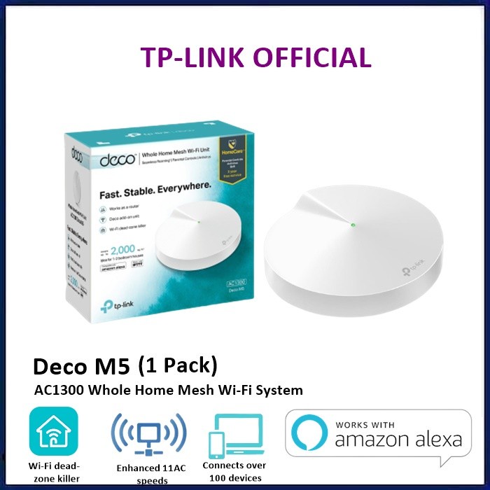 TP-Link DECO M5 AC1300 Whole Home Mesh Wi-Fi System (1-Pack) - DECO M5