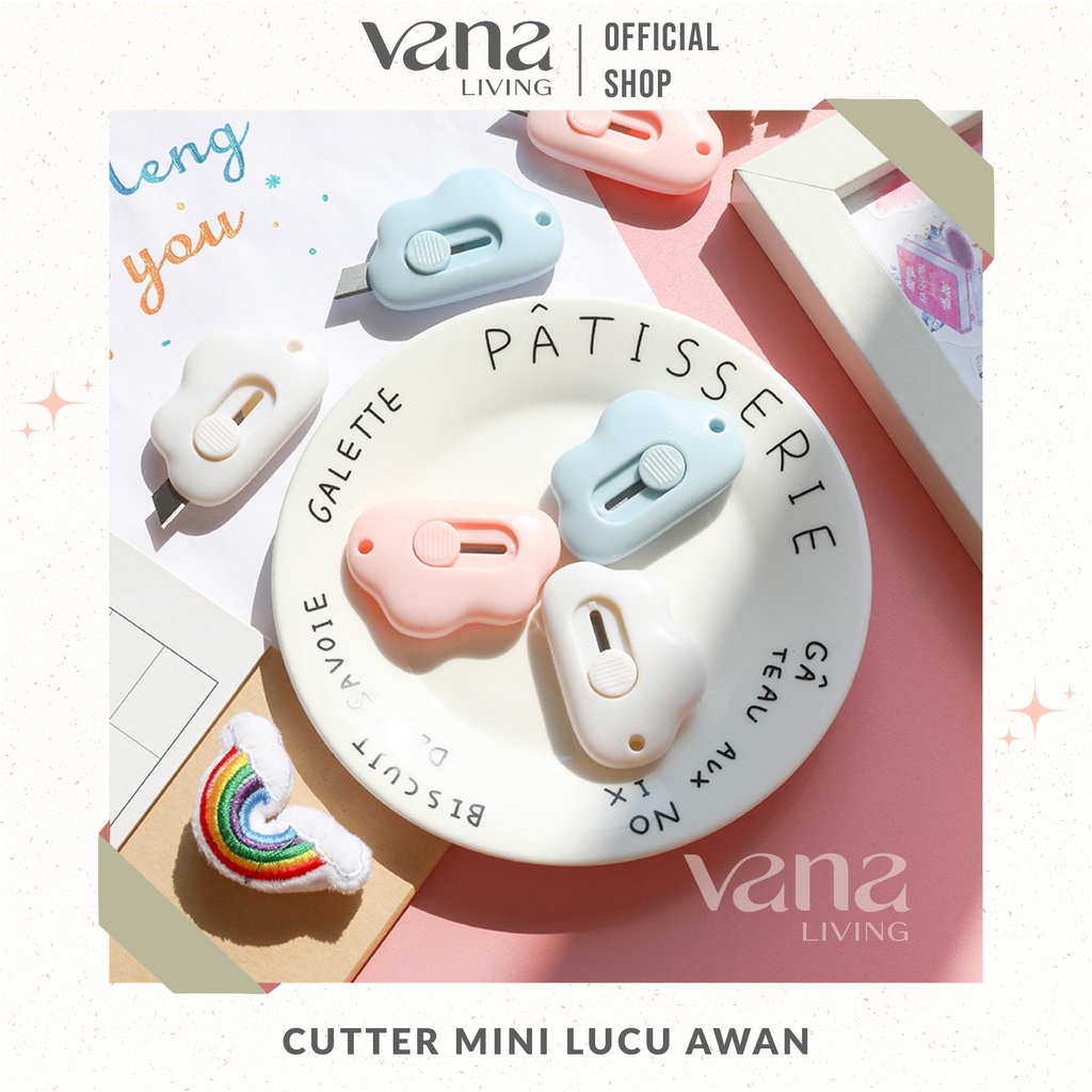 

Vana Cutter Mini Lucu Karakter Model Awan Pembuka Paket Cute Aesthetic Pisau Silet Portable Pemotong Isolasi Lakban Kertas