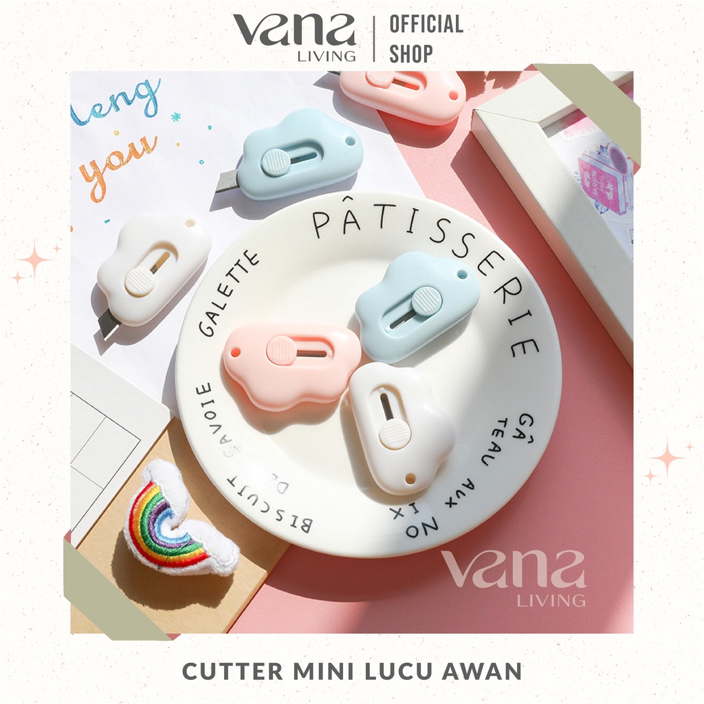 Vana Cutter Mini Lucu Karakter Model Awan Pembuka Paket Cute Aesthetic Pisau Silet Portable Pemotong Isolasi Lakban Kertas